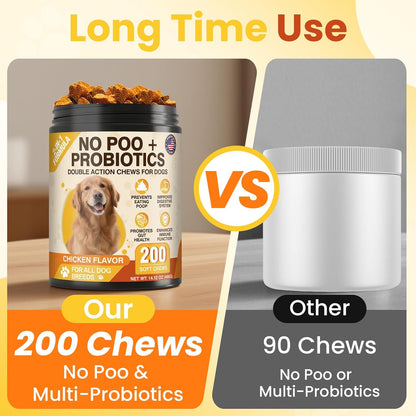200 Chews No Poo&Probiotic Chew For Dogs-2 In 1 Control Coprophagia&Probiotics Supplement- Natural Soft Treats Deterrent Eat Poop-Digestive Enzymes with Prebiotics Support Gut Health-Chicken Flavor