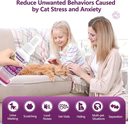 Cat Calming Pheromone Spray, Feline Calm Pheromones Spray- Anti Anxiety Pet Products, Cats Reduces Scratching Furniture Peeing Marking Calming Cat for Travel, Vet Visits - 60 Day Kit (2 * 60 mL)