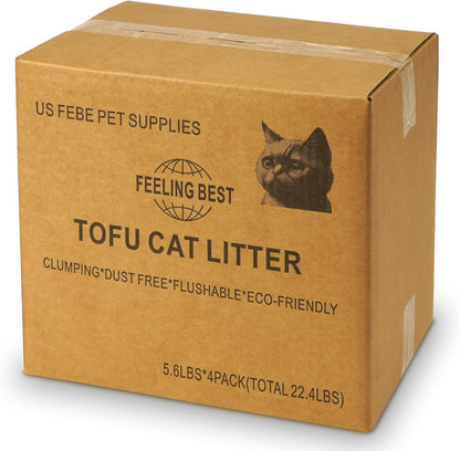 Tofu Cat Litter 22.4LB(5.6LB*4 Bags) Fast Clumping, Dust-Free,100% Natrual Raw Materials, Clumping,Flushable,Ultra Absorbent and Fast Drying,Solubility in Water,Really,Less Scattering