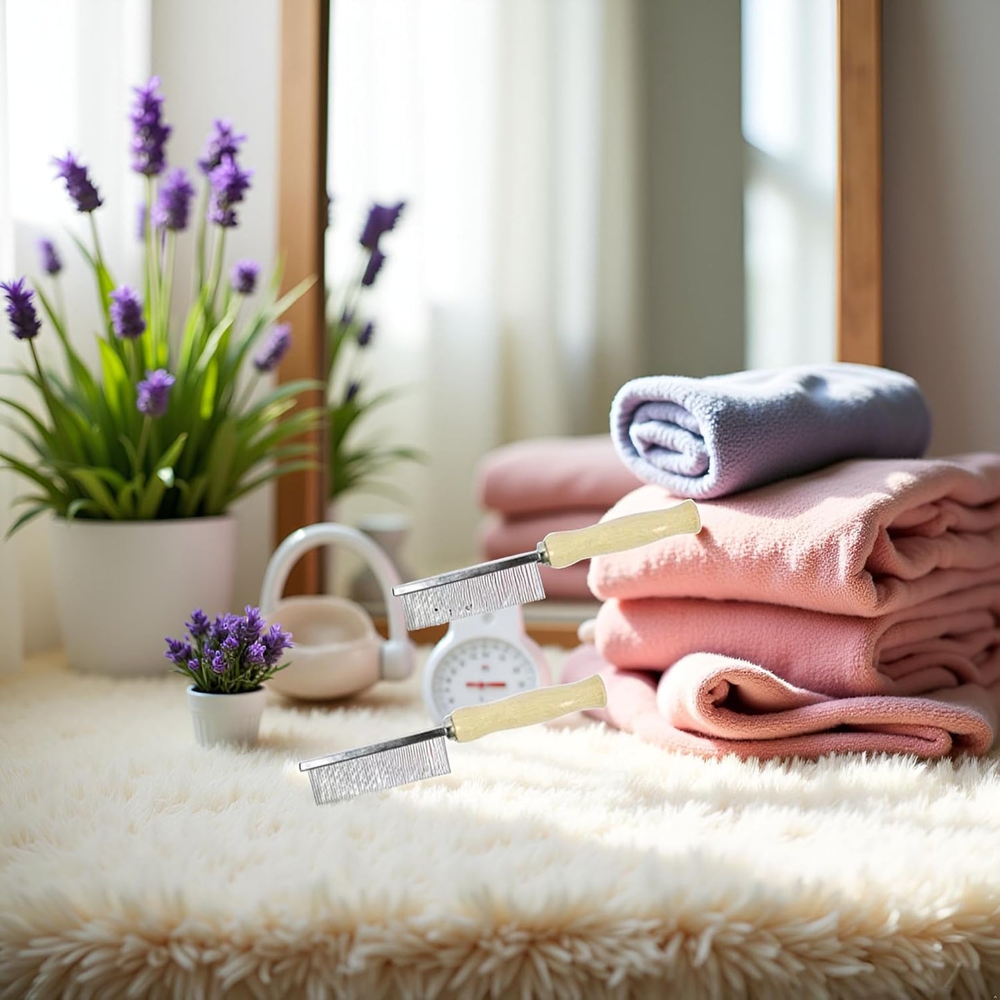 2Pcs Pet Grooming Comb for Long Haired Cats and Dogs - Stainless Steel Pin Teeth Wooden Handle Fur Hair Brush - Removes & Prevents Matted Fur