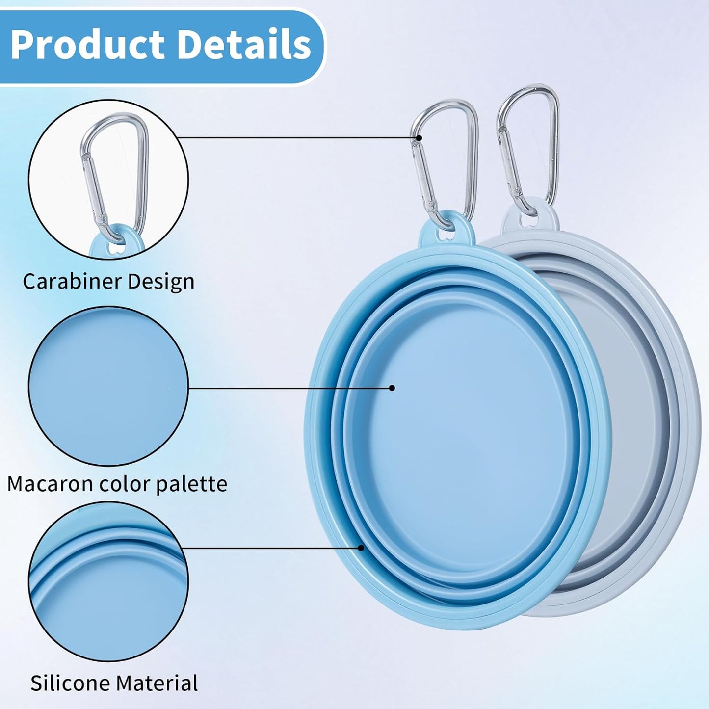 SLSON Collapsible Dog Bowl, 2Pack Macaron Color Pet Travel Bowls Silicone Foldable Water Feeder Dish for Small to Large Dogs Cat Walking Hiking Camping (Macaron Blue and Light Grey, Medium)