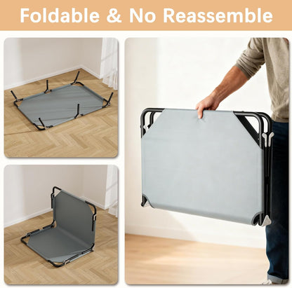 Elevated Outdoor Dog Bed for Large Dogs, Portable Folding Camping Dog Bed, Washable Elevated Pet Beds with No-Slip Feet, Raised Cooling Pet Beds for Indoor & Outdoor Use, Grey, 44 Inches