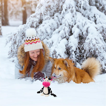 Plush Dog Chew Toys,Squeaky Dog Toys for Aggressive Chewers, Stuffed Animals Dog Toys for Small Medium Large Dogs to Keep Them Busy Puppy Teething Toys（Cow）