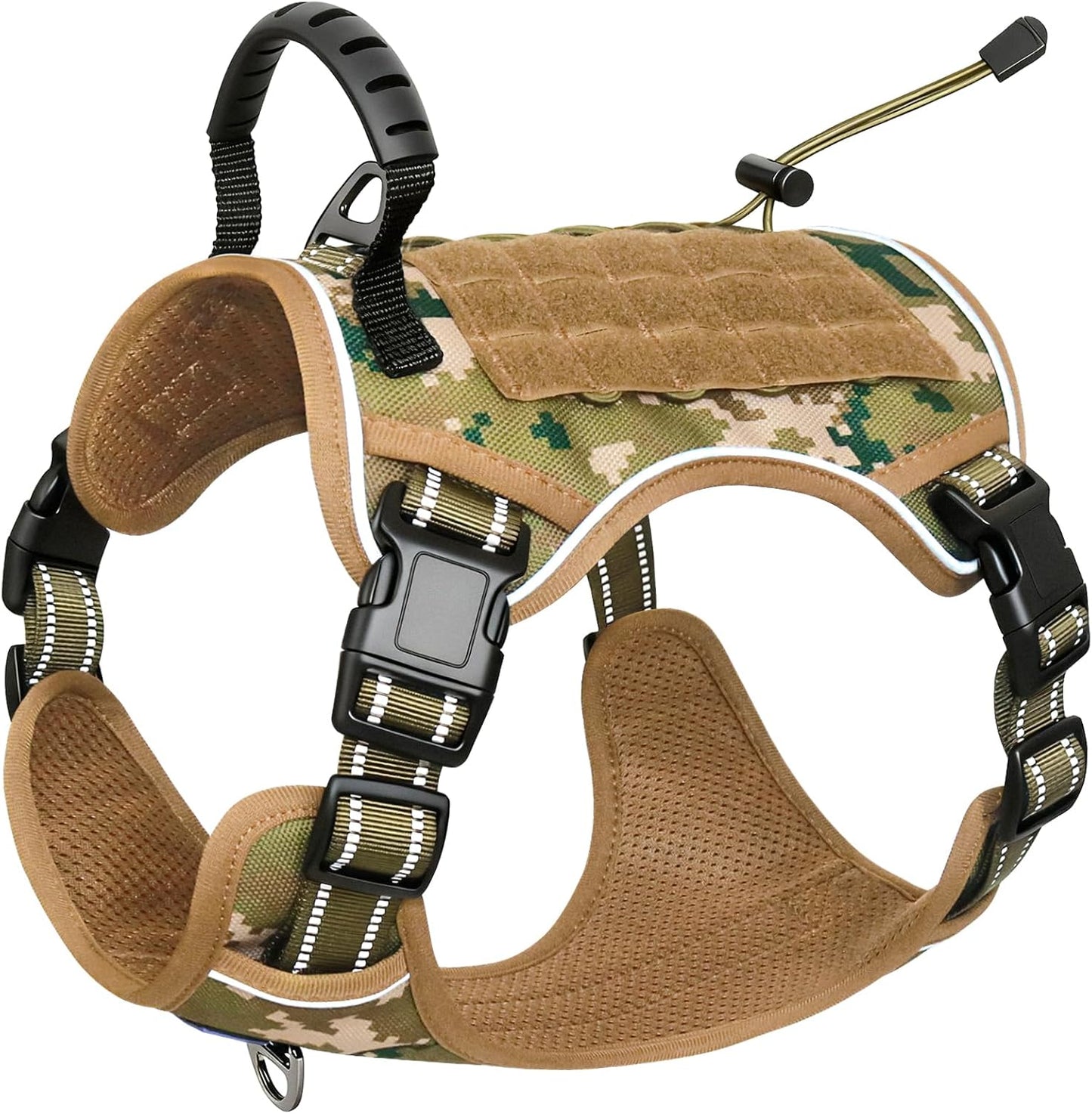 Hotsky Tactical Dog Seatbelt Harness for Medium Dogs No Pull, Adjustable Military Service Dog Vest Reflective Pet Harness with Control Handle Molle Loop Panels for Dogs Training Walking(Army Camo, M)