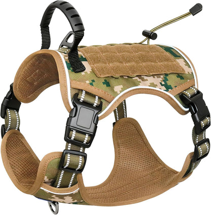 Hotsky Tactical Dog Seatbelt Harness for Medium Dogs No Pull, Adjustable Military Service Dog Vest Reflective Pet Harness with Control Handle Molle Loop Panels for Dogs Training Walking(Army Camo, M)