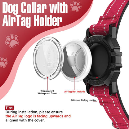 AirTag Dog Collar, Reflective Dog Collar with Airtag Holder, IP68 Waterproof Integrated Air Tag Dog Collars, Ultra-Durable, Comfortable Padded, GPS Tracker Collars for Dogs (Red, M)