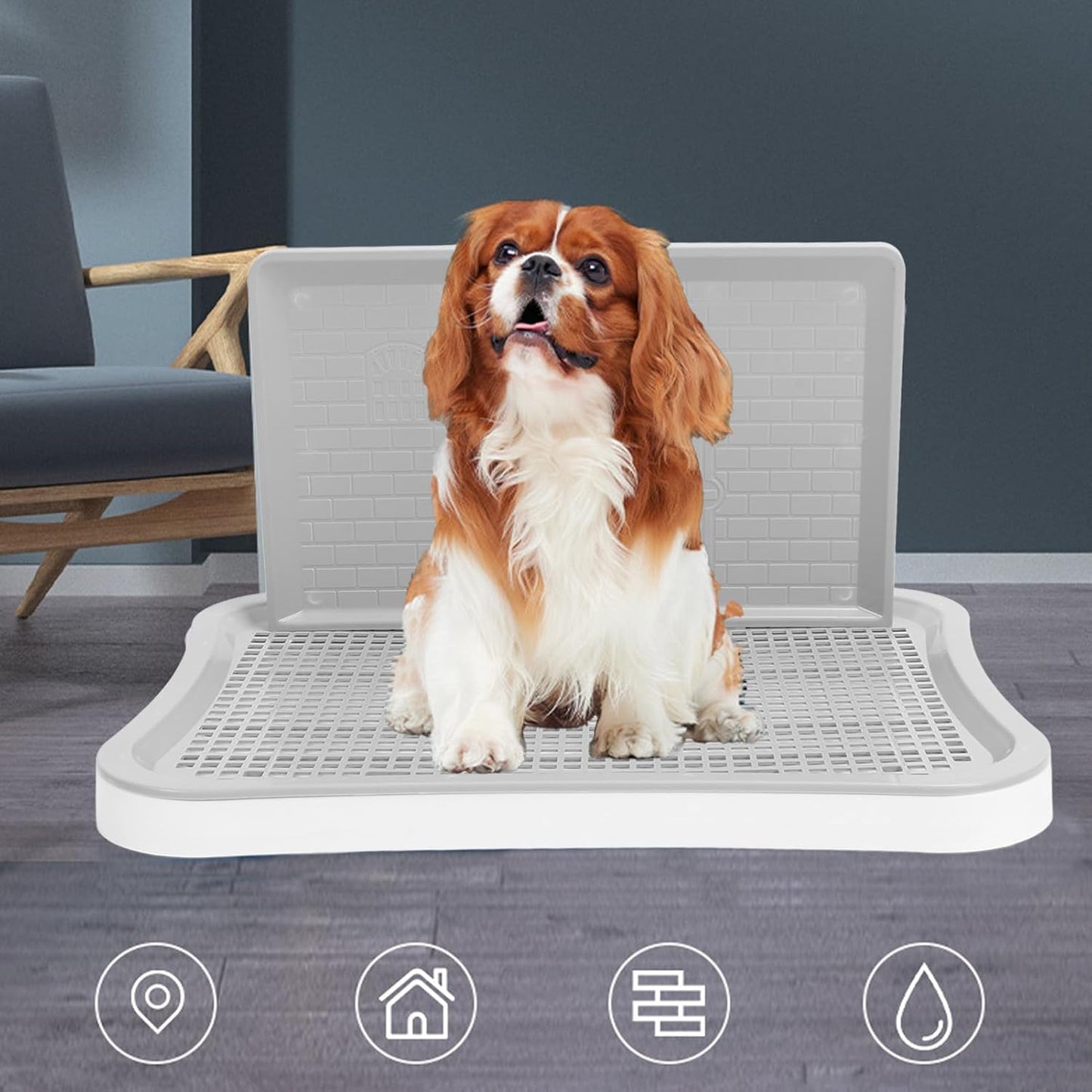 Dog Training Toilet with Wall Column, Removable Portable Puppy Mesh Training Potty, Plastic Dog Potty Tray for Large Small Medium Pets, Indoor Dog Litter Box with Chew De (White)