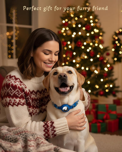 Upgraded AirTag Dog Collar - Adjustable Diamond-Studded Leather Dog Collar with Quick-Release Buckle | Luxurious Jewelry Accessory for Small, Medium, and Large Dogs (L (14"-18"))