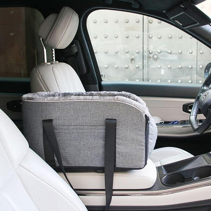Elevated Dog Car Seat for SUV & Sedan - Pet Booster Seat with Safety Belt & Anti-Slip Platform, Convertible into Travel Carrier Bag & Indoor Bed (Grey)