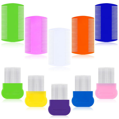 20 Pcs Pet Flea Combs 5 Double Sided and 5 Metal Dog Comb, Massage Dog Flea Combs, Plastic Flea Comb for Humans Pets (Colorful)
