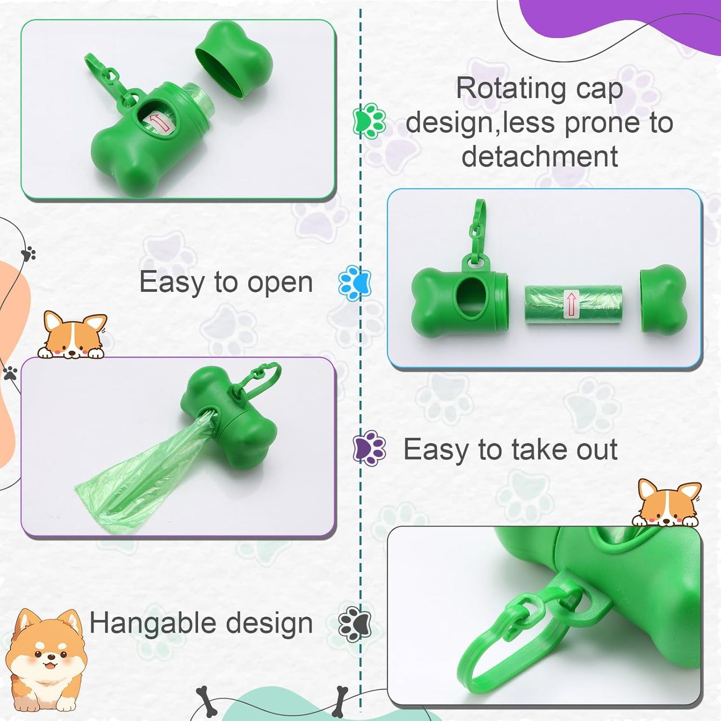 Zhehao 50 Pcs Dog Poop Trash Bag Holder Dispenser Plastic Dog Poop Waste Bag Holder for Leash with Hook and Leak Proof for Walking Hiking Camping (Core,Bone)