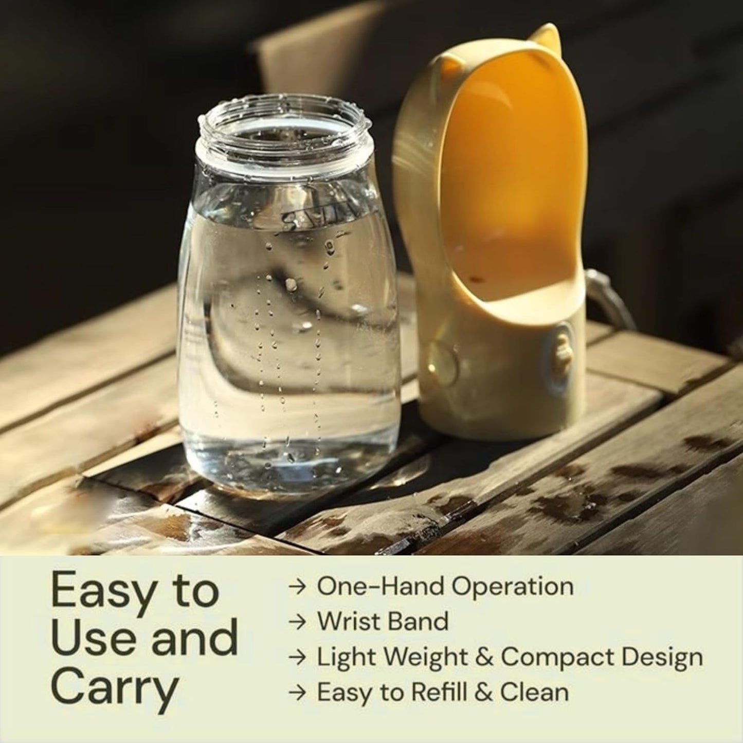 Dog Water Bottle Dispenser - 380 ML Yellow- Leak-Proof Lock & One-Hand Operation - Dog Water Bowl Dispenser - Pet Travel Bottle with Built-in Bowl,