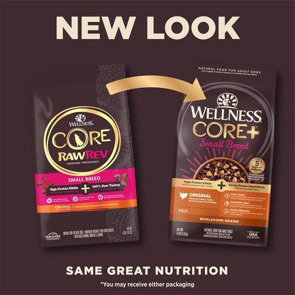 Wellness CORE+ Dry Dog Food with Freeze Dried Pieces, Small Breed, Wholesome Grains, High Protein, Natural, Original Turkey & Chicken Recipe, (4-Pound Bag)