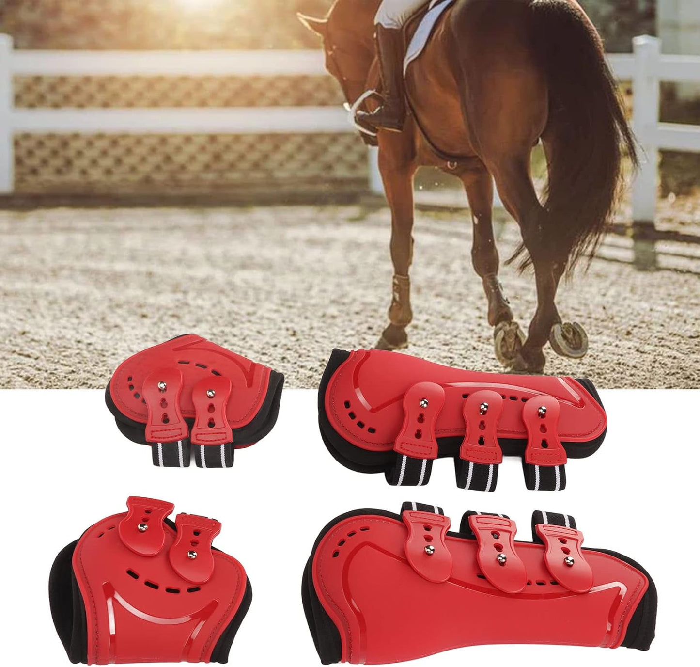 Fetlock Horse Boots, Lightweight Breathable Horse Hind Leg Boots, Jacquard Elastic Band with Anti Slip Technology, Wearproof Fetlock Boots for Show Jumping and Training, Red