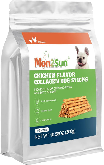 MON2SUN Chicken Collagen Sticks for Dogs, 5 Inch Teeth Cleaning Collagen Chews for Small Dogs (Chicken Flavored), Healthy Snacks, 10.58oz (40 Count-Pack of 1)