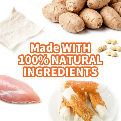 Dog Treats Chews, Chicken Wrapped Rawhide Sticks - Dog Snacks, High Protein, Free Grain & for Medium Large Dogs, 4.23 oz(4 Count)