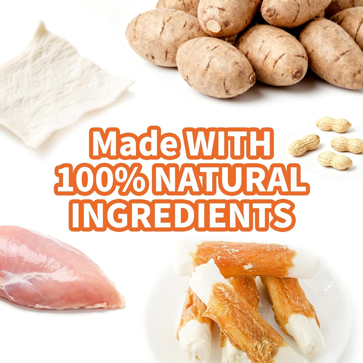 Dog Treats Chews, Chicken Wrapped Rawhide Sticks - Dog Snacks, High Protein, Free Grain & for Medium Large Dogs, 4.23 oz(4 Count)