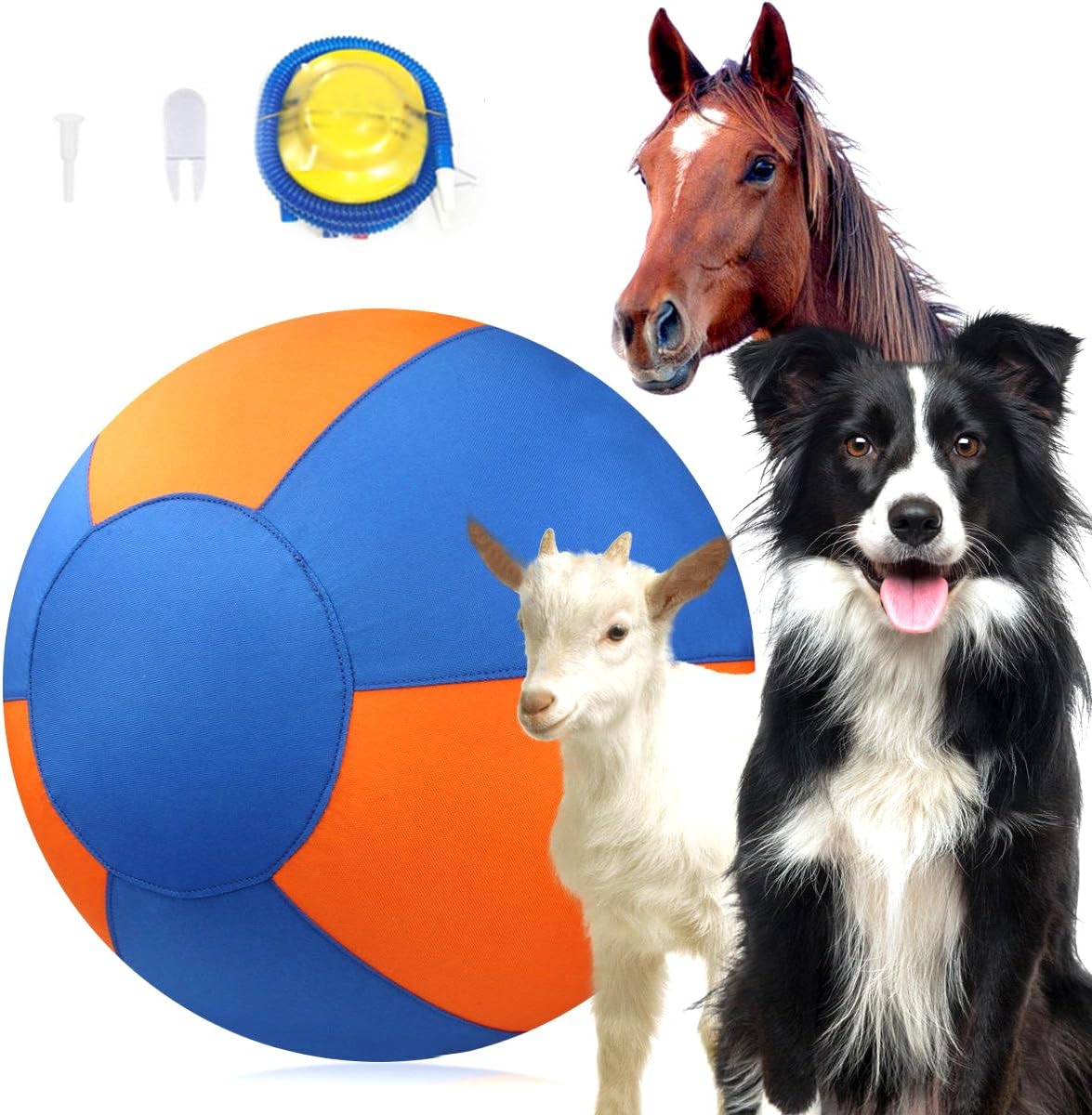 18" Herding Ball for Dogs | Jolly Ball for Horses & Large Dogs | Dog Agility Equipment | Interactive Dog Ball with Cover & Hand Pump (Orange&Blue)