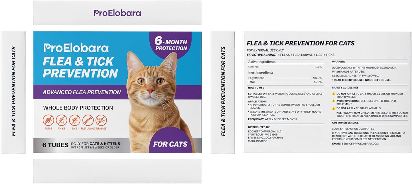 Flea and Tick Prevention for Cats & Kittens: Waterproof Topical Cat Flea and Tick Treatment – Fast-Acting & Long-Lasting At Home Flea Control for Cats Over 1.5 lbs and 8 Weeks or Older – 6-Dose Supply