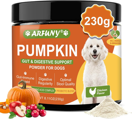 Pumpkin for Dogs - Organic Dog Pumpkin Powder - Daily Support Digestion, Diarrhea, Constipation, Upset Stomach - with Apple, Cranberry, Probiotics, Amino Acid - Urinary, Joint, Skin, Immune Health