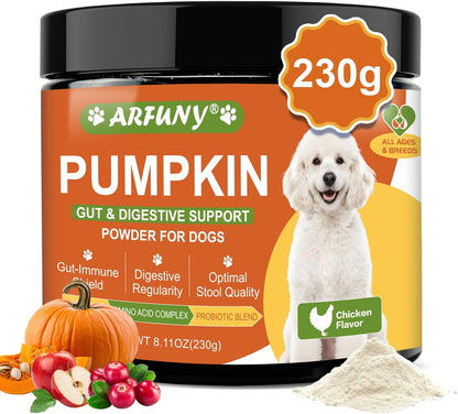 Pumpkin for Dogs - Organic Dog Pumpkin Powder - Daily Support Digestion, Diarrhea, Constipation, Upset Stomach - with Apple, Cranberry, Probiotics, Amino Acid - Urinary, Joint, Skin, Immune Health