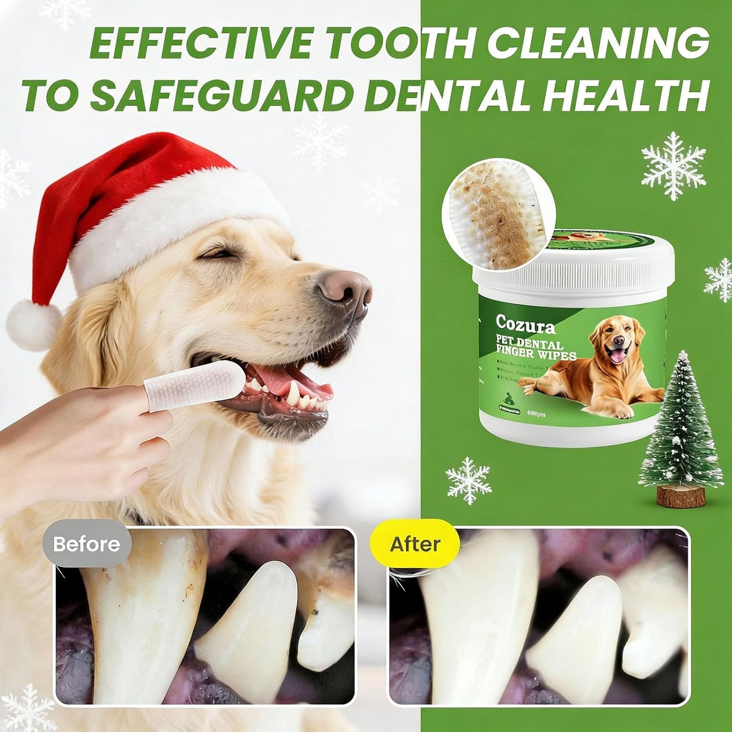Teeth Cleaning Wipes for Dogs & Cats –60 Count, Dog Dental Care Finger Wipes, Dog Finger Toothbrush Wipes Helps Remove Tartar & Plaque, Fresh Breath, Dog Tooth Brushing Kit-Unflavored