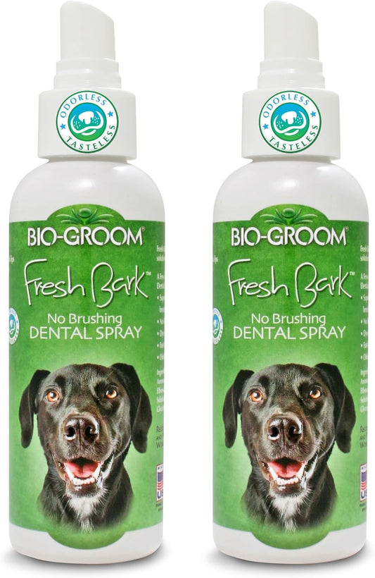 Bio-groom Fresh Bark Dog Breath Freshener - No Chew Dental Spray for Dogs & Cats, Teeth Cleaning Oral Care for Plaque & Tartar, No Brushing Required, Made in The USA - Flavorless, 4 fl oz (Pack of 2)