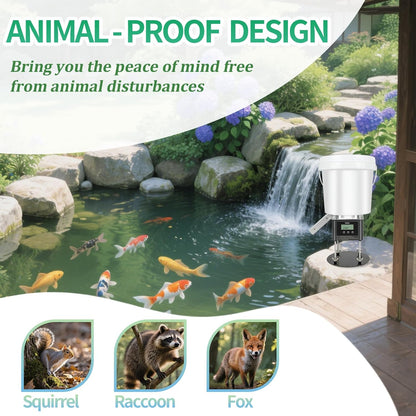 Automatic Fish Feeder for Pond, Briidea Outdoor Pond Feeder with 4L Capacity, Timed Feeding, Anti Clog System, Wildlife - Proof Design & Waterproof Housing
