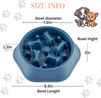 Slow Feeder Dog Food Bowl – Bowl Designed to Slow Eating, Promotes Healthy Digestion and Prevents Bloat, Ideal for Cats and Dogs (DarkBlue)