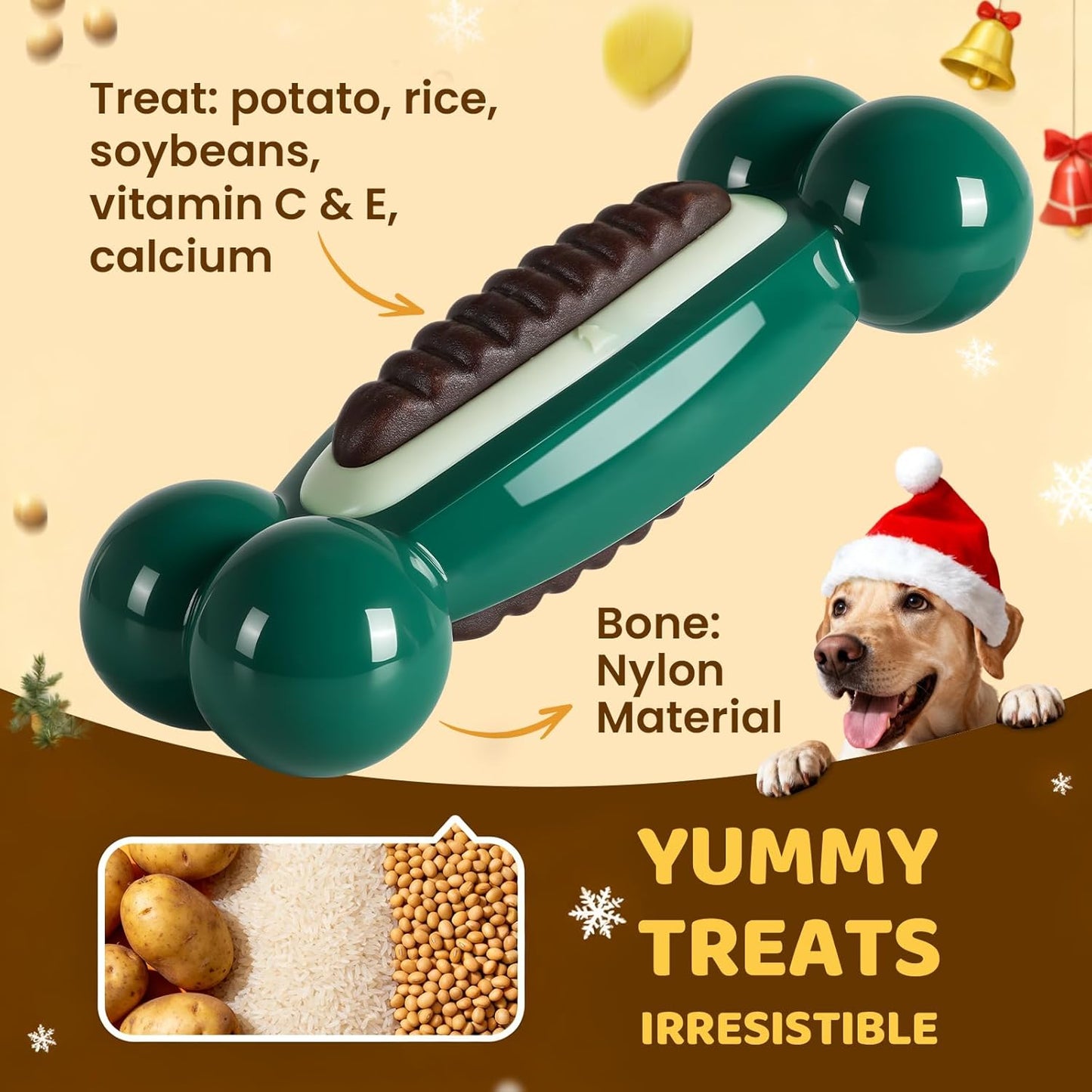 Dog Toys for Aggressive Chewers: Dog Treat Chew Toys, Long-Lasting Durable Dog Toys to Keep Them Busy, Indestructible Dog Enrichment Bones for Small Medium Large Breeds 25-80lbs, Beef Flavor