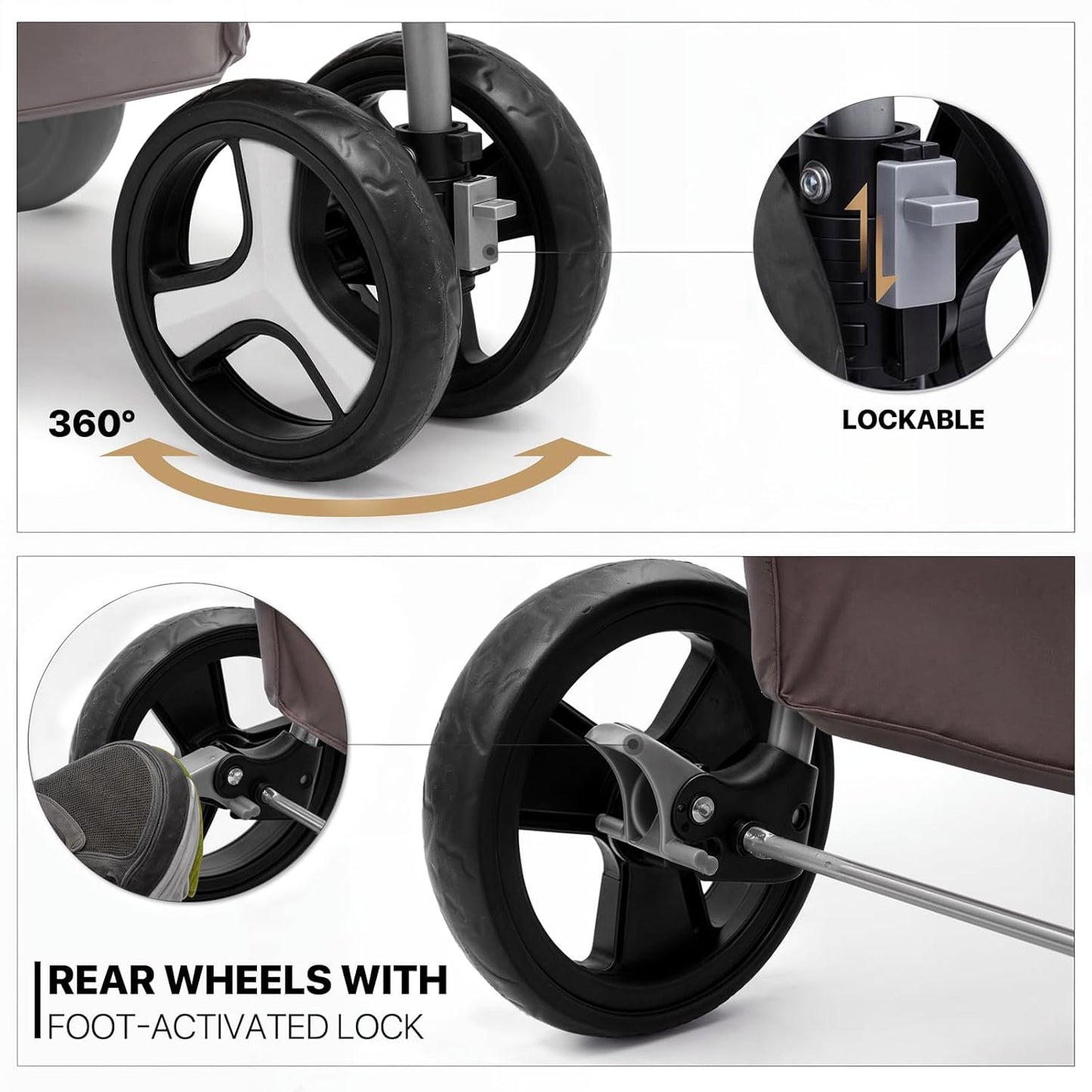 MoNiBloom Foldable Dog Strollers for Small Dogs with Weather Cover, 3 Wheels Pet Strolling Cart for Dogs and Cats with Storage Basket and Cup Holder, Breathable and Visible Mesh for All-Season, Coffee