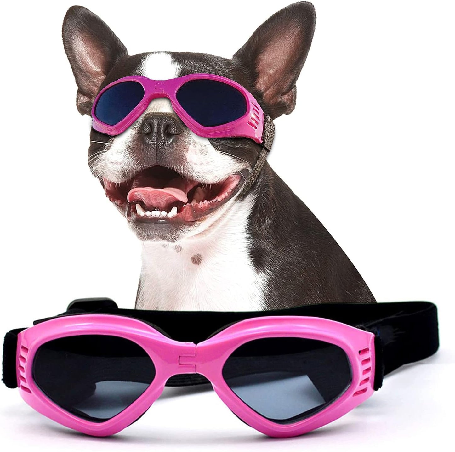 NAMSAN Dog Sunglasses Medium Breed UV Protection Dog Goggles for Small to Medium Dogs Windproof Anti-Fog Snowproof Puppy Glasses, Easy Wear/Adjustable (Pink)