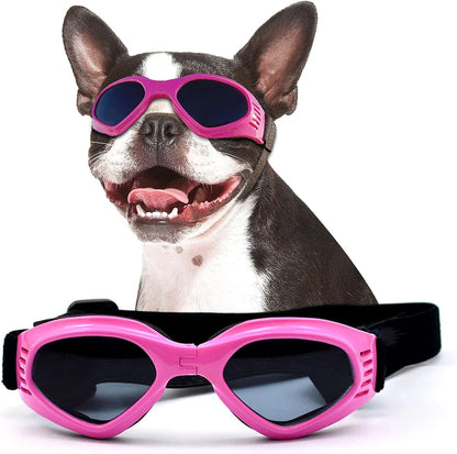 NAMSAN Dog Sunglasses Medium Breed UV Protection Dog Goggles for Small to Medium Dogs Windproof Anti-Fog Snowproof Puppy Glasses, Easy Wear/Adjustable (Pink)
