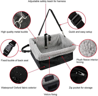 Deluxe Dog Car Seat Fits Pets up to 15lbs, Dog Booster Seat, Padded Cushioning, Adjustable Straps, Metal Frame Encasing, Installs in Seconds, Collapsible Canvas and Easy to Clean