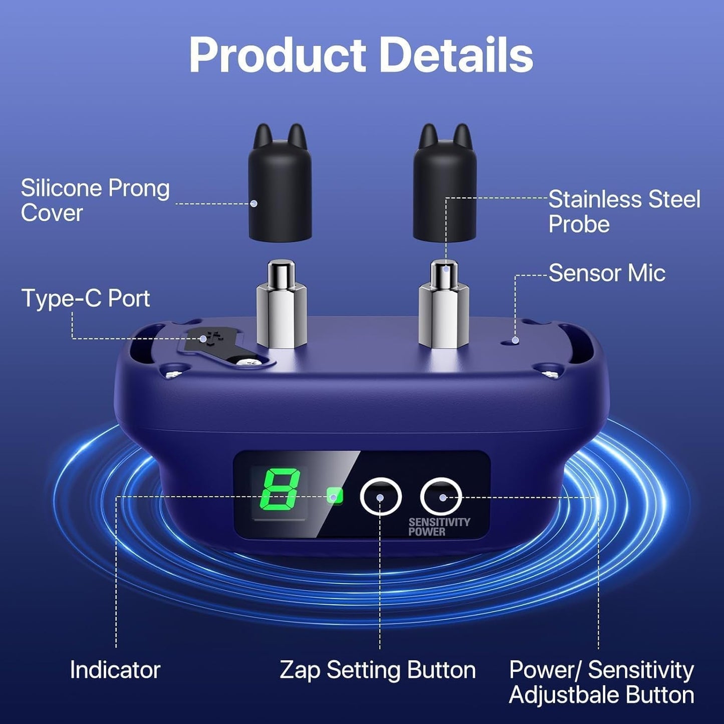 Dog Bark Collar for Large Medium Dogs,Automatic Barking Collar with 3 Training Mode,Rechargeable Anti Bark Collar with 8 Adjustable Sensitivity (Midnight) (Midnight)