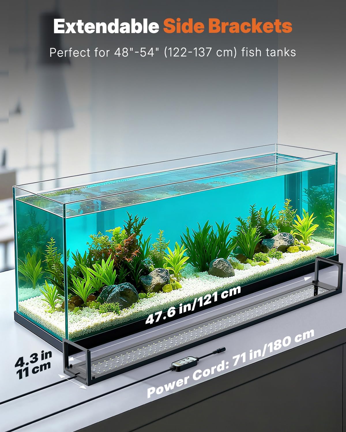 Pawfly Aquarium Light for Plants, 42 W Bluetooth Fish Tank Light, Full Spectrum Aquarium Lights for 48"-54" Fish Tanks, Extendable 24/7 LED Lights with Timer Modes & Adjustable Brightness