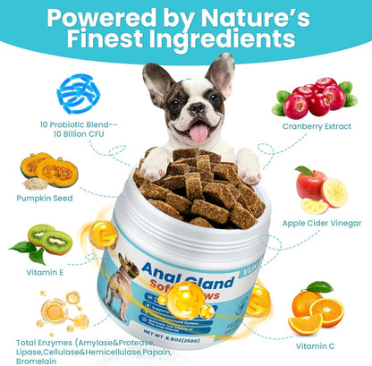 VUN Dog Anal Gland Chews,Stop Scoot Digestive Support with Pumpkin, Fiber & Probiotics,Anal Gland Relief for Dog,Scoot Relief & Healthy Bowel Function – 100 Chews