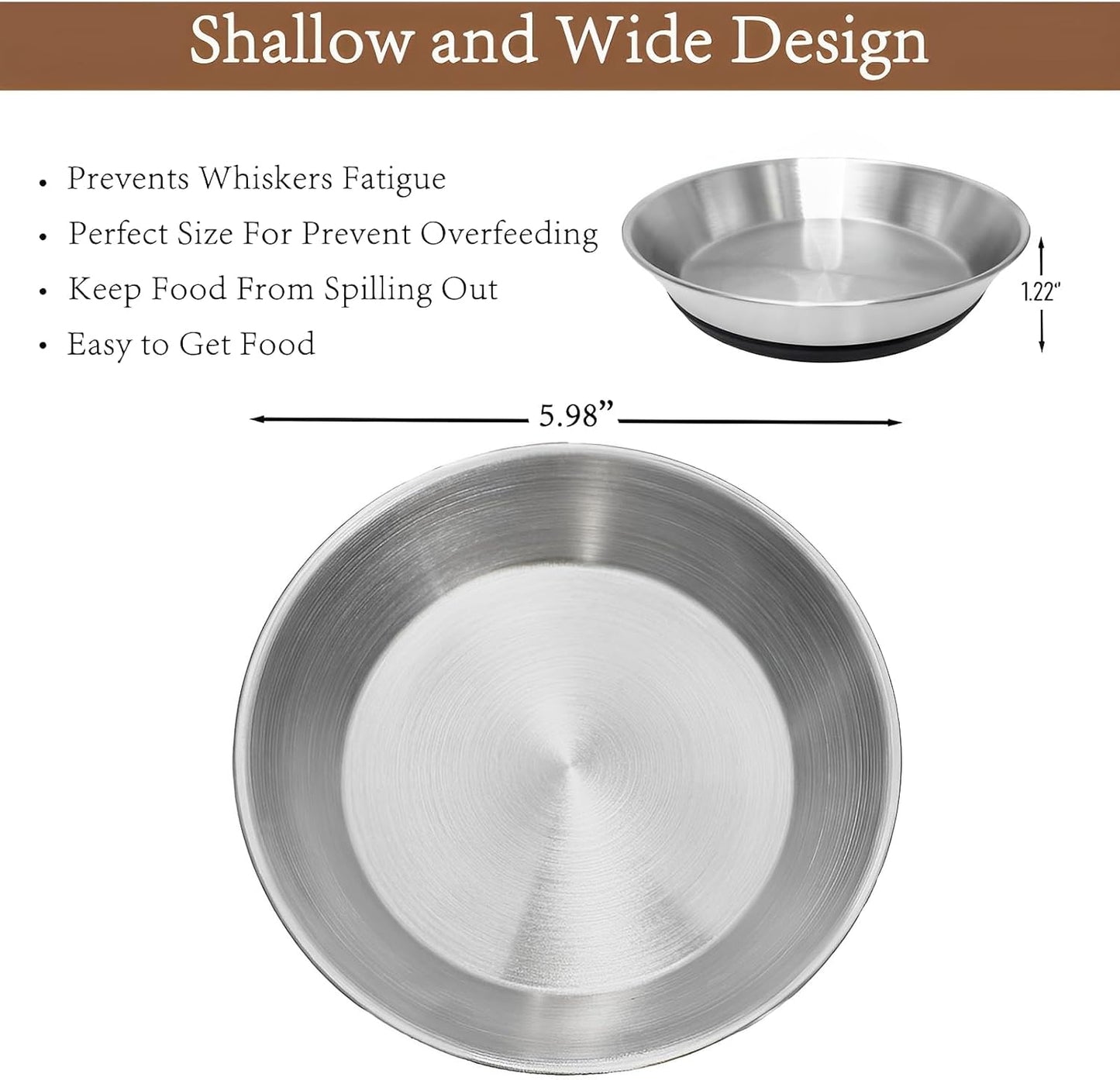 4 Pack Stainless Steel Whisker Friendly Shallow and Wide Cat Bowls for Food and Water, Non-Slip Silicone Cute Bottom for Small Dog Puppies Cats.