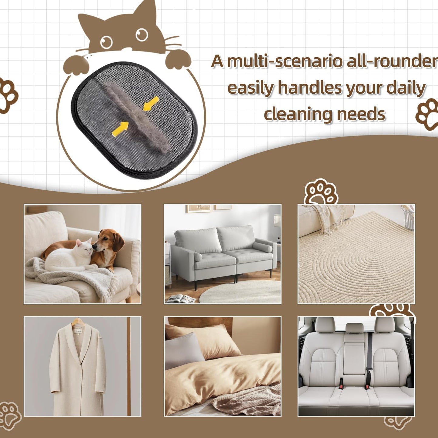 Pet Hair Remover Tool Glove for Cats & Dogs, Static Lint and Fur Removing Mitts for Laundry, Couch, Carpet, Clothing, and Auto Seats