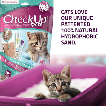 KIT4CAT CheckUp Pro at Home Cat Wellness Test for | Hydrophobic Litter to Collect Urine & 2, 10 Indicators Strips | pH, Protein, Urobilinogen, Glucose, Bilirubin, Ketone, S-Gravity, Blood in Urine