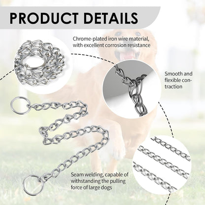 Dog Chain Collar, Stainless Steel Choker Collar with Slip Link Design, Heavy Duty Metal Training for Small Medium Large Breed Dogs Training and Walking Silver 20 Inch Max Neck Size