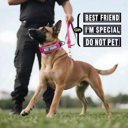 AirTag Dog Collar, 2" Wide Tactical Military Dog Collar with AirTag Holder & 3 Pet Patches, Soft Padded Reflective Waterproof Nylon Collar with Metal Buckle for Medium Dogs (Hot Pink, M)