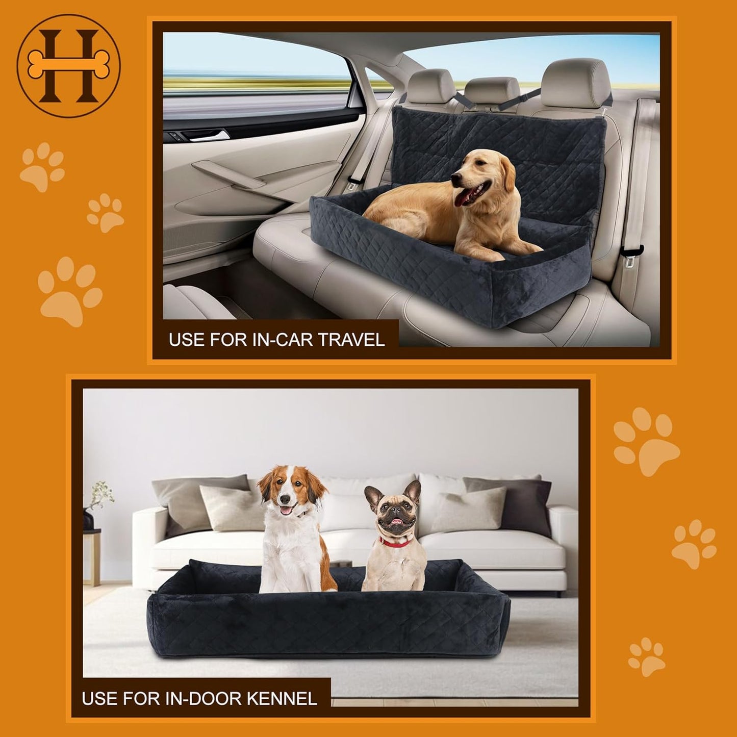 Dog Car Seat for Large Dogs Under 100LBS - Pet Booster Back Seat Bed with Safety Tethers & Storage Pocket, Removable Washable Travel Safety Car Accessory Only for Back Seat (Black)