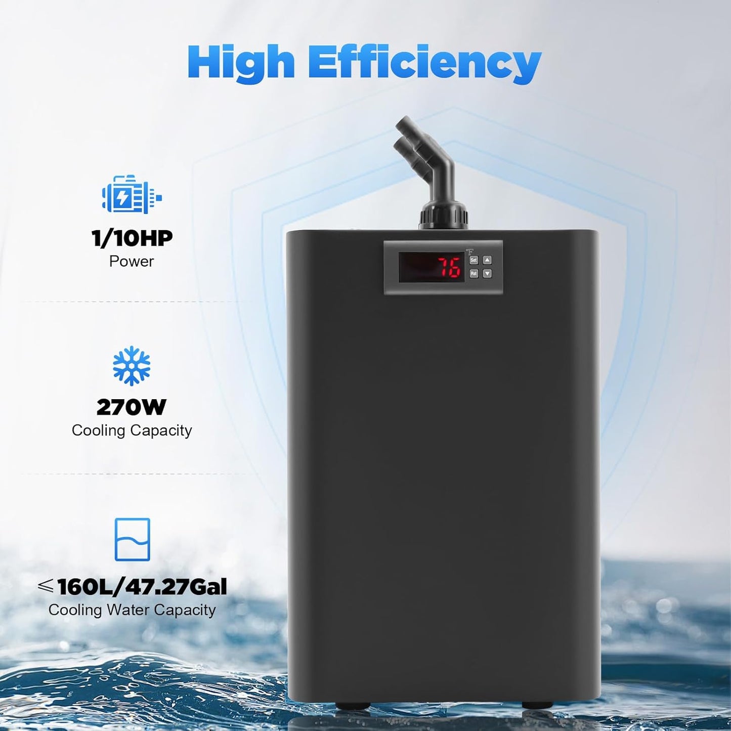1/10 Hp Aquarium Chiller 47 Gal Water Chiller for Aquarium Cold Plunge Chiller with Adjustable Temperature & Recessed Handle for Aquarium, Supermarket, Aquaculture