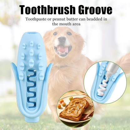 Dog Toothbrush Chew Toy Set, Corn-Shaped Dental Stick & Squeaky Ball for Small, Medium & Large Dogs, Teeth Cleaning, Chew Training, Stress Relief & Interactive Play (Blue)