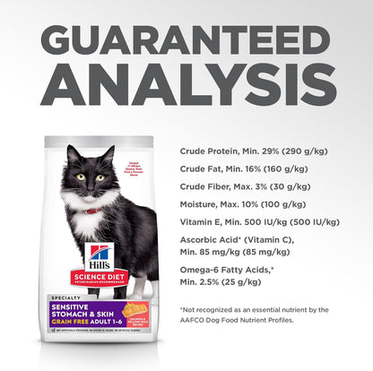 Hill's Science Diet Sensitive Stomach & Skin, Adult 1-6, Stomach & Skin Sensitivity Support, Dry Cat Food, Grain Free Salmon & Yellow Peas, 13 lb Bag