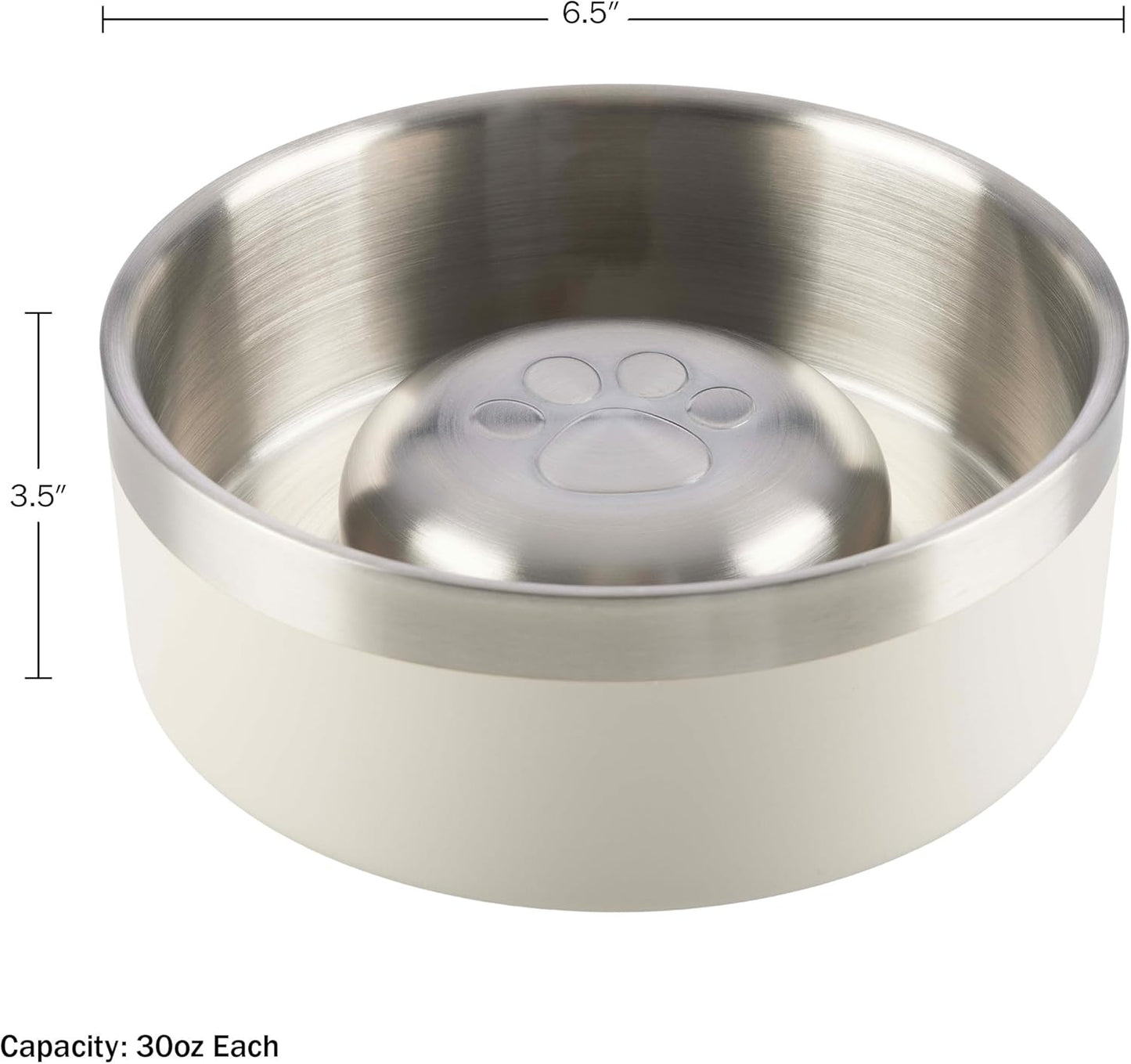 Set of 2 Stainless Steel Slow Feeder Dog Bowls - 30oz Double Wall Insulated Food and Water Bowls for Dogs - Non Slip Metal Pet Dishes for Small-Medium Sized Pets PETMAKER (Cream)