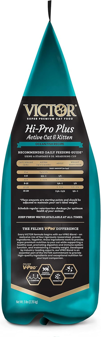 VICTOR Super Premium Cat Food – Hi-Pro Plus Active Adult Cat and Kitten – Dry Feline Food for Active Cats – All Breeds and All Life Stages – Supports Energy, Healthy Coat, Immune Function, 5lb