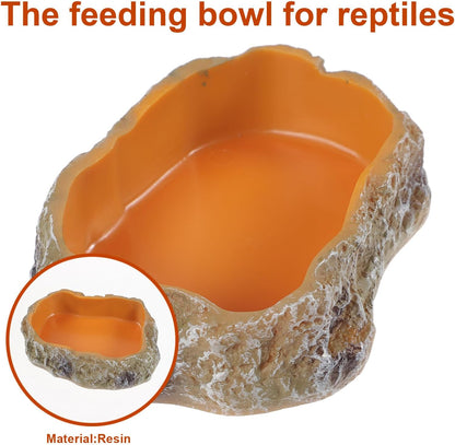 Resin Rock Worm Feeder Dish and Tortoise Water Bowl Reptile Food Holder XS Size Terrarium Feeding Supplies for Lizards Geckos Turtles and Amphibians