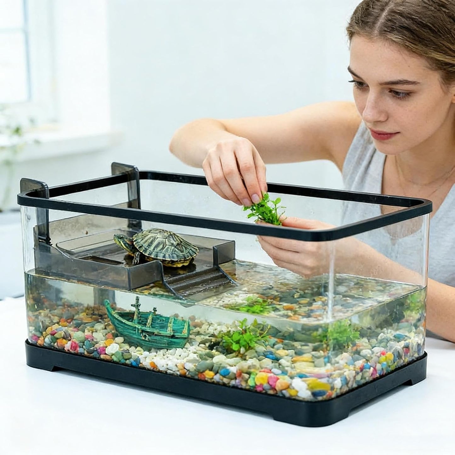 Turtle Basking Dock - Resting with Stairs - Basking Area for Aquatic Turtle Tank,for Frog Terrapin Salamanders Crabs Tortoise Balcony Hotel Restaurant